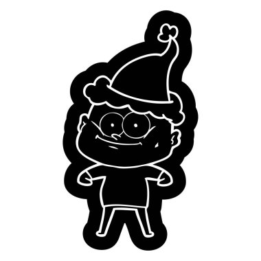 kel adam bakan giyen Noel Baba şapkası çizgi film simgesi