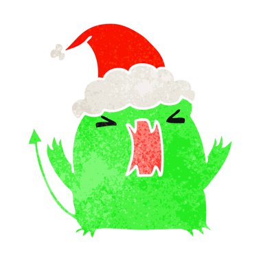Noel retro karikatür kawaii şeytanın el çekilmiş