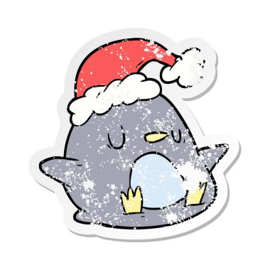 bir sevimli çizgi penguen sıkıntılı etiket