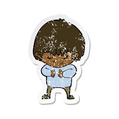 bir çizgi film utangaç çocuk Retro sıkıntılı etiket