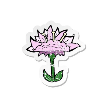 Retro sıkıntılı etiket bir karikatür çiçek