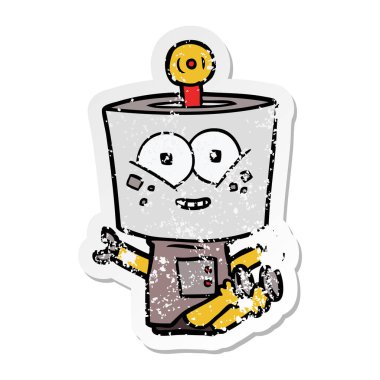 bir mutlu karikatür robot sıkıntılı etiket