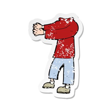 bir çizgi film kafasız vücudu Retro sıkıntılı etiket 