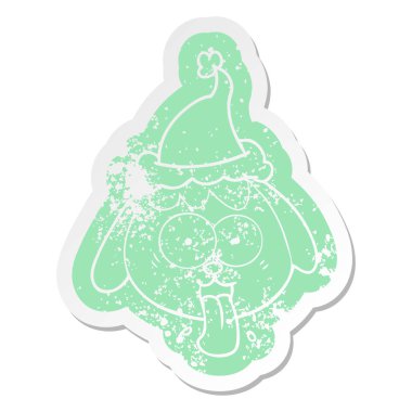 ilginç karikatür sıkıntılı etiket giyen Noel Baba şapkası nefes nefese bir köpek yüz