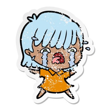 ağlayan bir çizgi film kızın sıkıntılı etiket