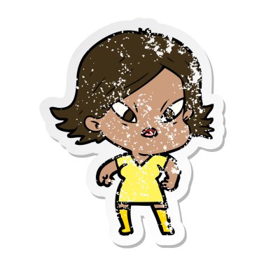 kadın bir karikatür sıkıntılı etiket vurguladı