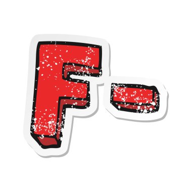 Retro sıkıntılı etiket bir karikatür F notu