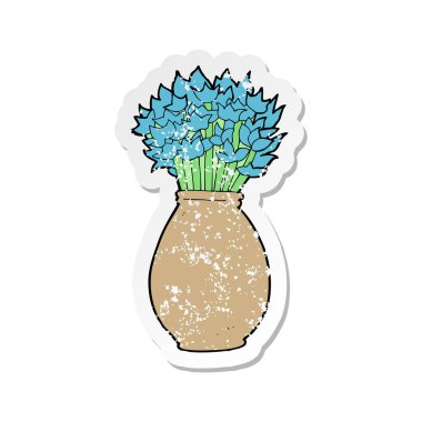 bir çizgi film kenarındaki çiçek dolu vazolar Retro sıkıntılı etiket