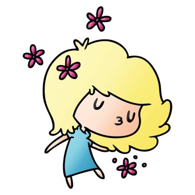 bir şirin kawaii kızın degrade çizgi film