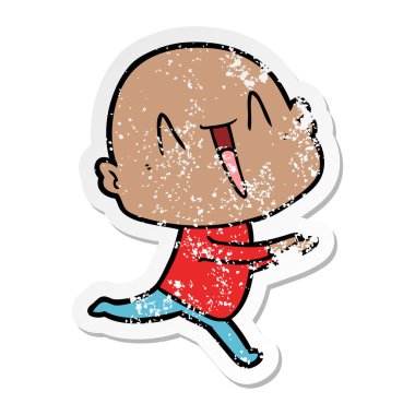 bir mutlu karikatür kel adamın sıkıntılı etiket