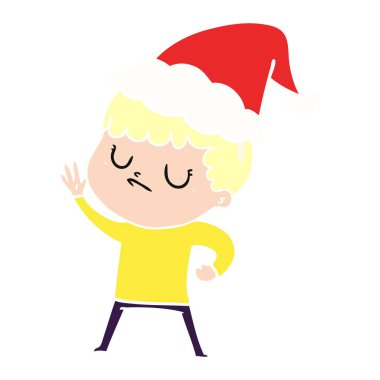 düz renk illüstrasyon Noel Baba şapkası giyen bir huysuz çocuğun el çekilmiş