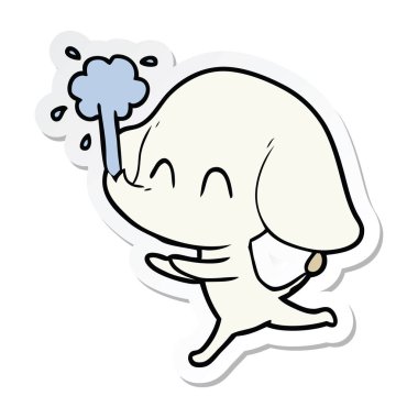 etiket su spouting bir sevimli çizgi fil