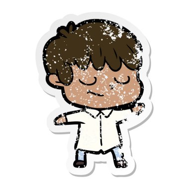 sıkıntılı etiket bir karikatür mutlu çocuk