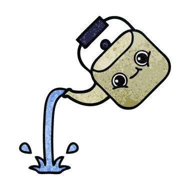 Retro grunge doku karikatür dökülen bir Kettle