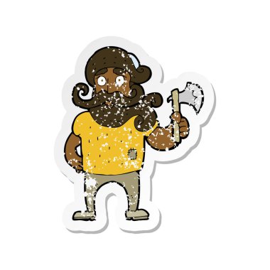 bir çizgi film oduncu balta ile Retro sıkıntılı etiket