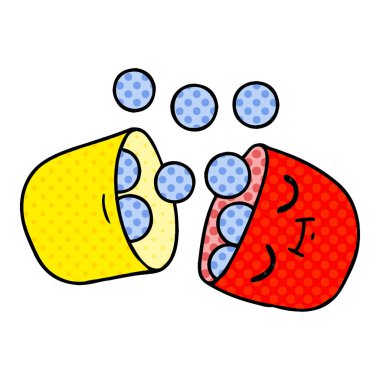 gülümseyen bir hap serbest çizilmiş karikatür