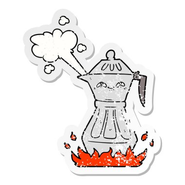 bir karikatür kahve tencere sıkıntılı etiket