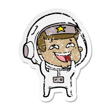 bir çizgi film gülen astronotun sıkıntılı etiket