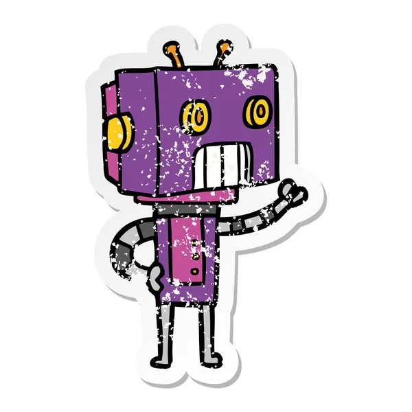 Pegatina Angustiada Robot Dibujos Animados — Vector de stock