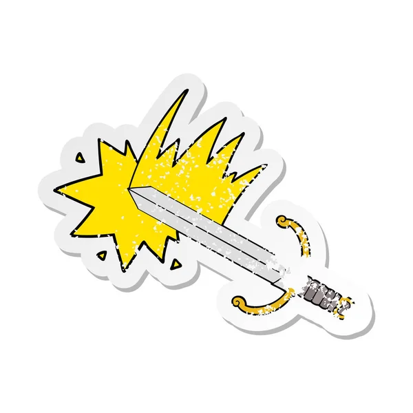Aufkleber Eines Schwingenden Cartoon Schwertes — Stockvektor