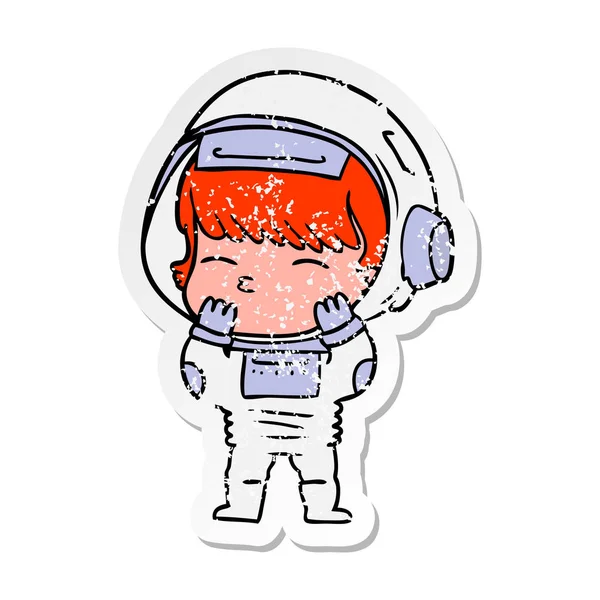 Distressed Sticker Cartoon Curious Astronaut — Stock Vector