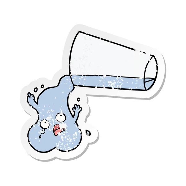 Distressed Sticker Pouring Water Cartoon — Stock Vector