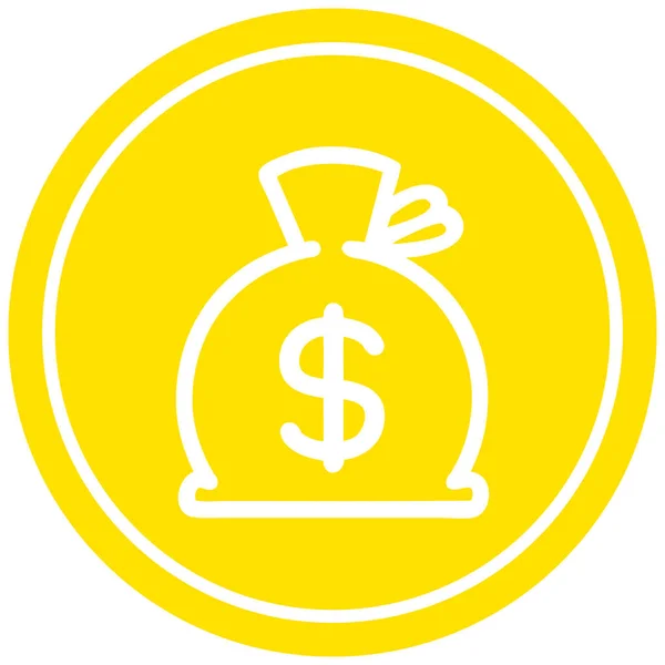 Saco Dinero Símbolo Icono Circular — Vector de stock