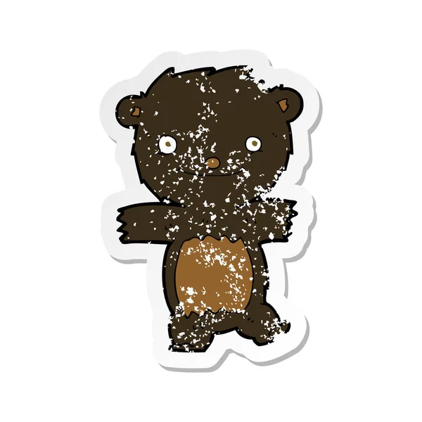 Ρετρό Αναξιοπαθούντα Αυτοκόλλητο Από Μια Γελοιογραφία Μαύρη Αρκούδα Cub — Διανυσματικό Αρχείο