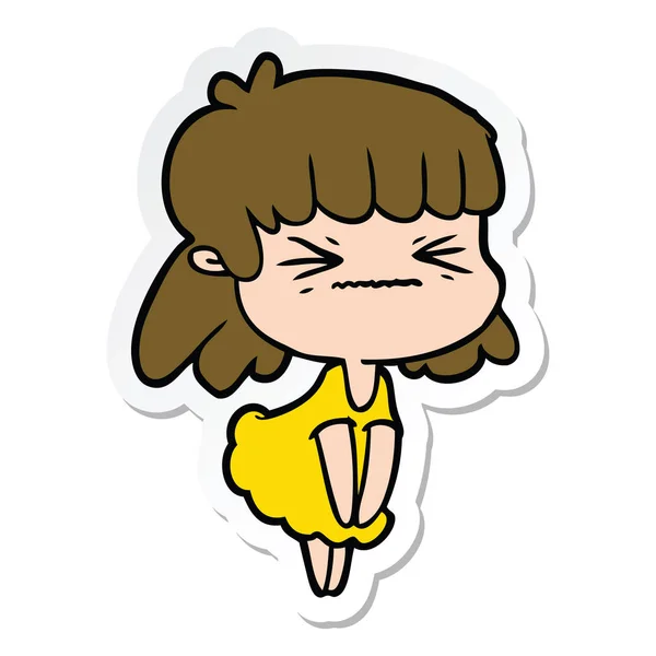 Etiqueta de um desenho animado menina com raiva — Vetor de Stock