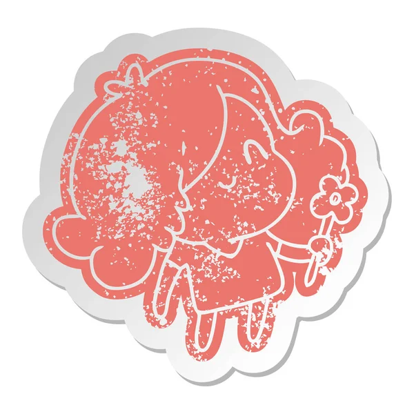 Verontruste oude sticker van een schattig kawaii-meisje — Stockvector