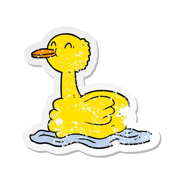 Distressed Sticker Cartoon Duck — Stock Vector