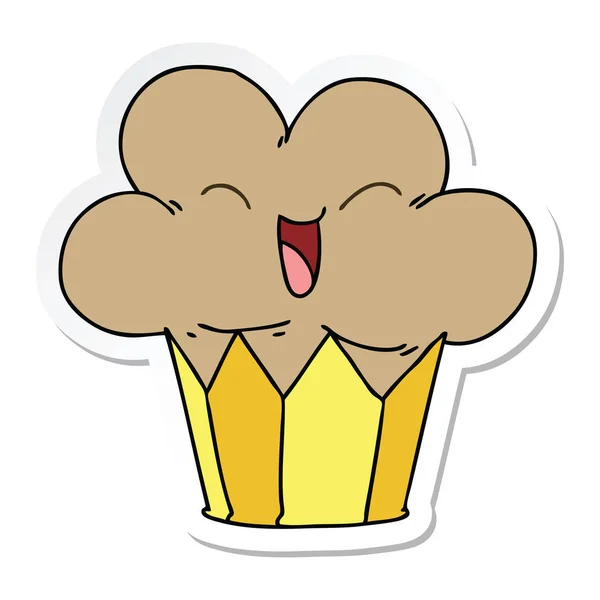Sticker Quirky Hand Drawn Cartoon Happy Cupcake — Stock Vector
