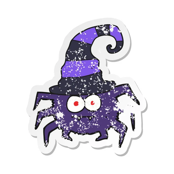 Retro Aufkleber Einer Cartoon Halloween Spinne — Stockvektor