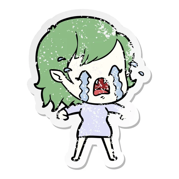 Verontruste Sticker Van Een Cartoon Huilende Vampier Meisje — Stockvector