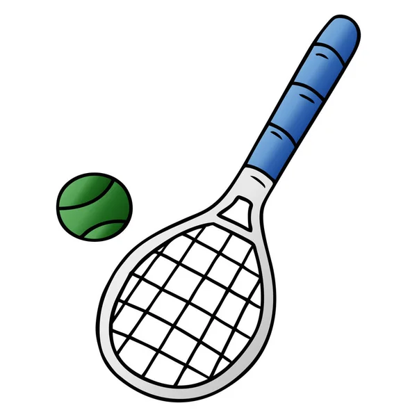 Raquette Balle Tennis Gribouille Dessin Animé Gradient Dessiné Main — Image vectorielle