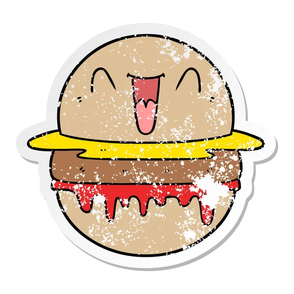Distressed Sticker Cartoon Happy Burger — Stock Vector