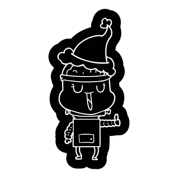 Heureux Bizarrerie Icône Dessin Animé Robot Portant Santa Chapeau — Image vectorielle