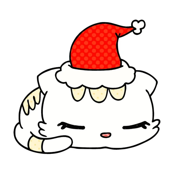 Hand Dras Christmas Tecknade Kawaii Katt — Stock vektor
