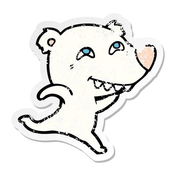 Nödställda klistermärke av en tecknad isbjörn visar tänderna — Stock vektor