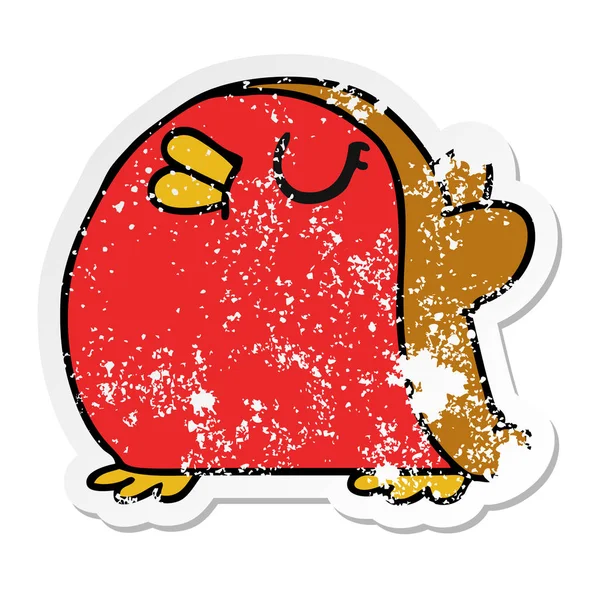 Verontruste sticker cartoon schattig kawaii rode robin — Stockvector