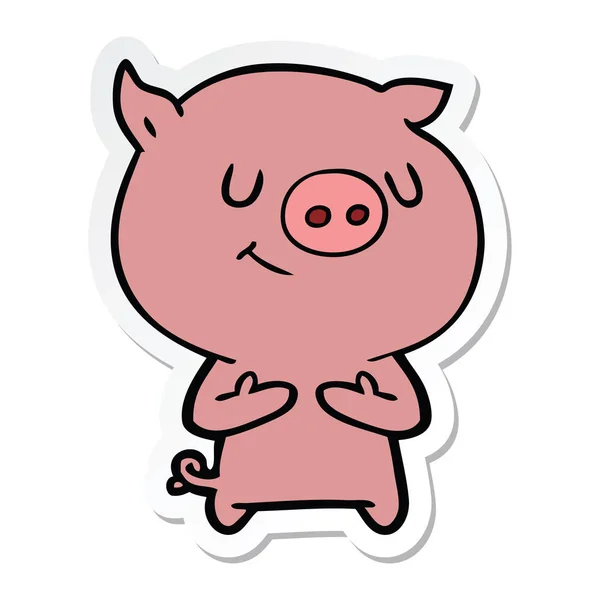 Sticker of a happy cartoon pig — Stock Vector