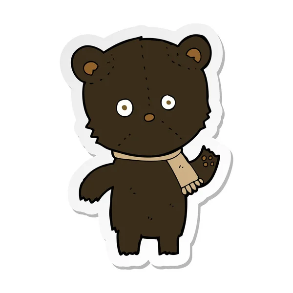 Sticker Cartoon Waving Black Bear — Stock Vector