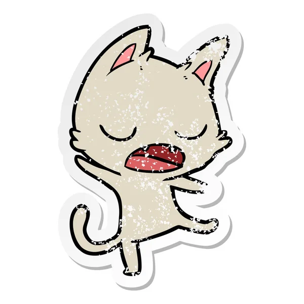 Distressed Sticker Talking Cat Cartoon — Stock Vector