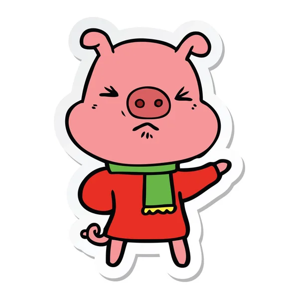 Sticker Cartoon Angry Pig — Stock Vector