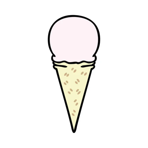 Peculiar mano dibujado dibujos animados fresa helado cono — Vector de stock