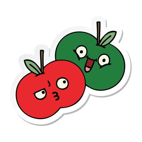 Pegatina de una linda dibujos animados manzanas — Vector de stock