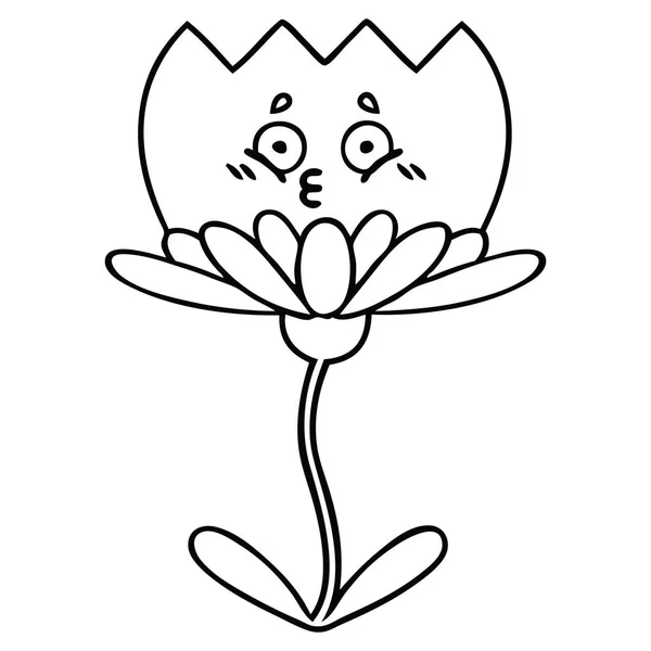 Line Drawing Cartoon Flower — Stock Vector