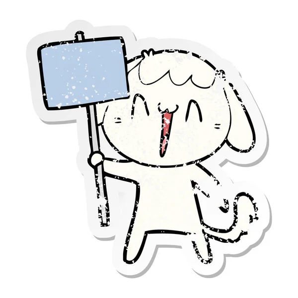 Distressed Sticker Cute Cartoon Dog — Stock Vector