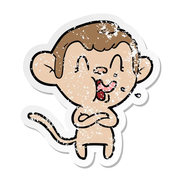 Zoufalý nálepku blázen kreslená opice — Stockový vektor