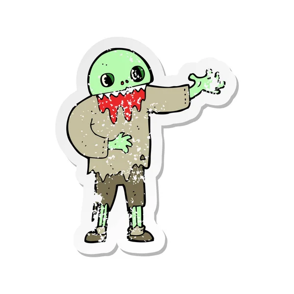 Retro Distressed Sticker Cartoon Spooky Zombie — Stock Vector